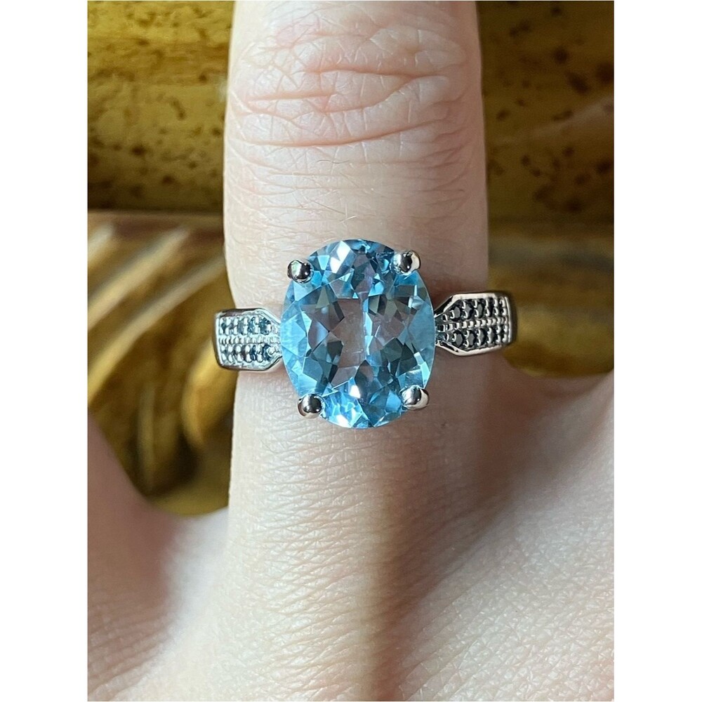 Sky Blue Topaz Blue Diamond Sterling Silver Ring Size 5.75